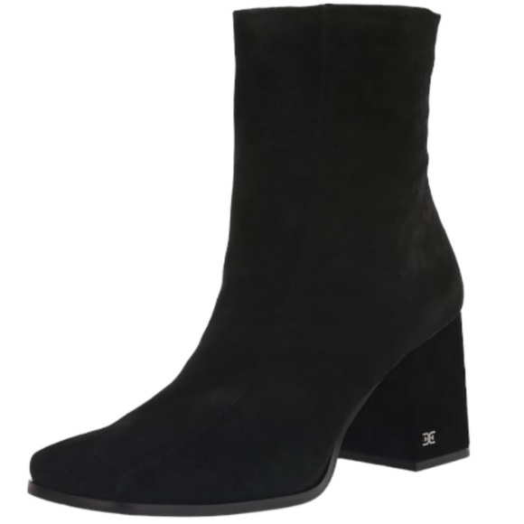 Black Suede Leather Ankle Boot MAYLA Moto block heel Sam Edelman Boho Square Toe - Picture 1 of 13